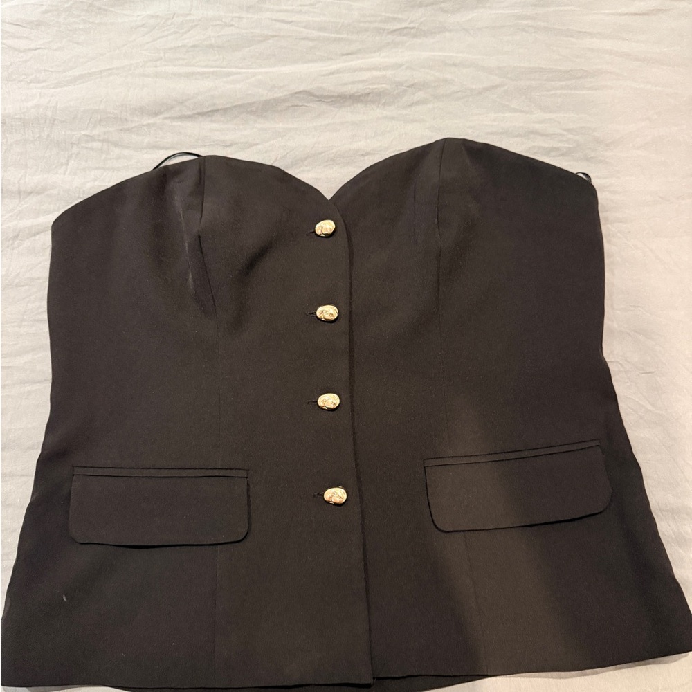 Sincerly Jules Black Strapless Bustier Top with Gold Buttons